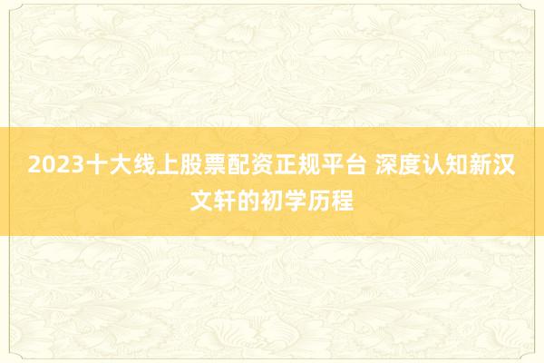 2023十大线上股票配资正规平台 深度认知新汉文轩的初学历程
