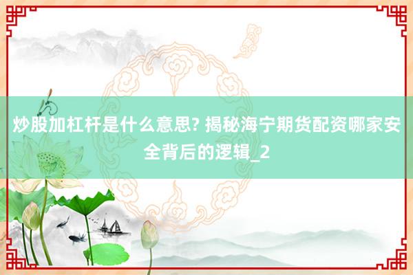 炒股加杠杆是什么意思? 揭秘海宁期货配资哪家安全背后的逻辑_2