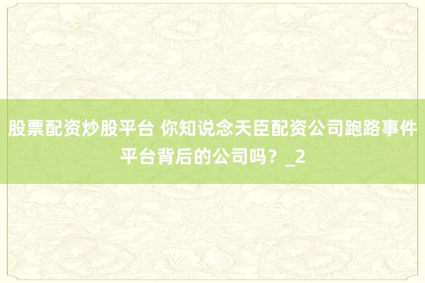 股票配资炒股平台 你知说念天臣配资公司跑路事件平台背后的公司吗？_2