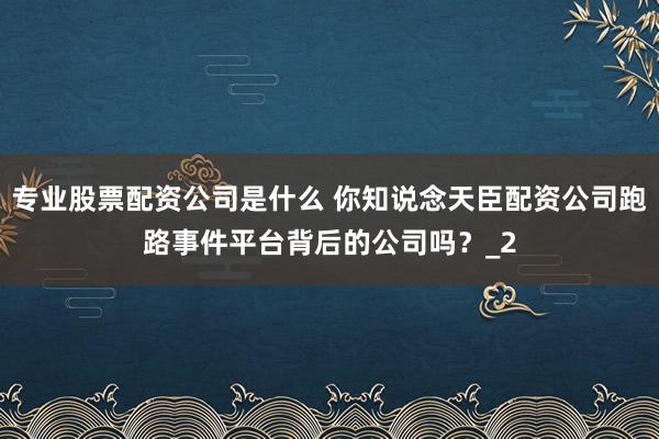 专业股票配资公司是什么 你知说念天臣配资公司跑路事件平台背后的公司吗？_2