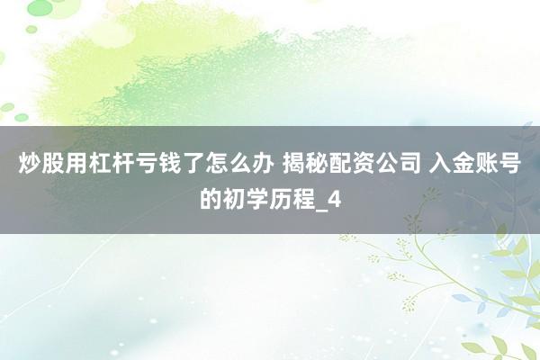 炒股用杠杆亏钱了怎么办 揭秘配资公司 入金账号的初学历程_4
