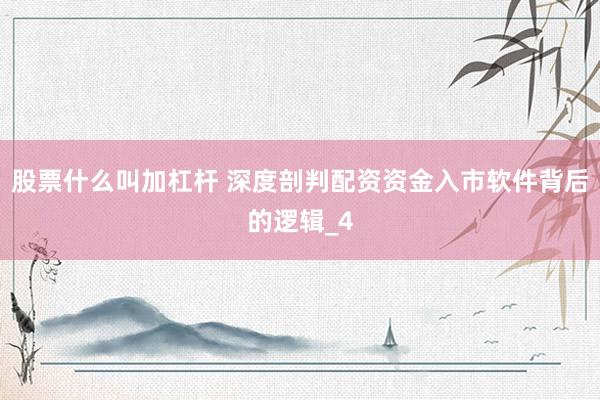 股票什么叫加杠杆 深度剖判配资资金入市软件背后的逻辑_4