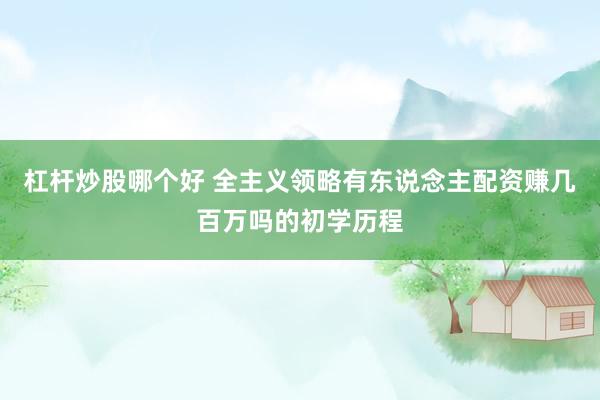 杠杆炒股哪个好 全主义领略有东说念主配资赚几百万吗的初学历程