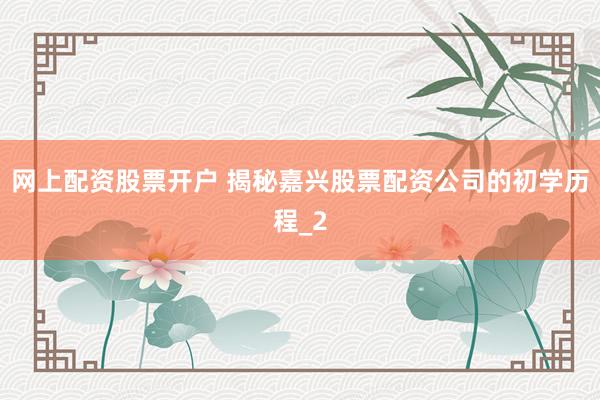 网上配资股票开户 揭秘嘉兴股票配资公司的初学历程_2