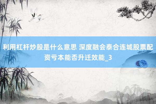 利用杠杆炒股是什么意思 深度融会泰合连城股票配资亏本能否升迁效能_3