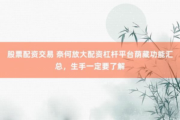 股票配资交易 奈何放大配资杠杆平台荫藏功能汇总，生手一定要了解