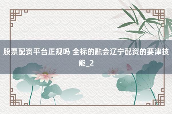 股票配资平台正规吗 全标的融会辽宁配资的要津技能_2