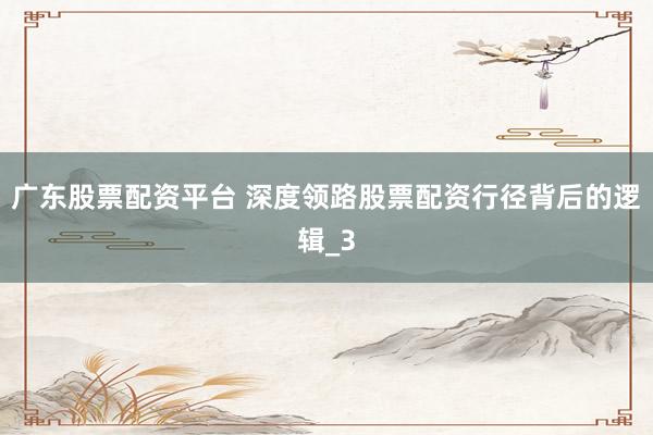 广东股票配资平台 深度领路股票配资行径背后的逻辑_3
