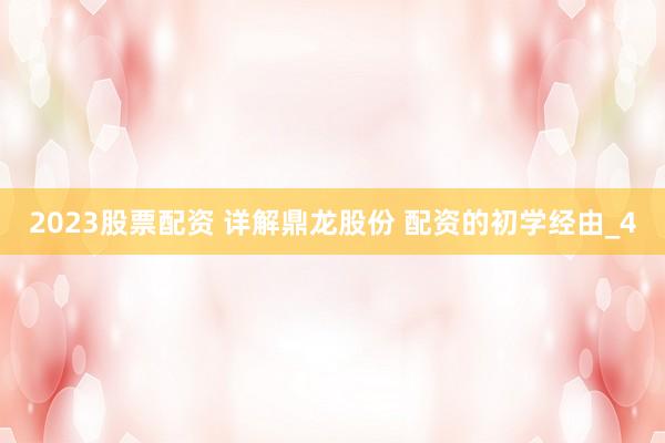 2023股票配资 详解鼎龙股份 配资的初学经由_4