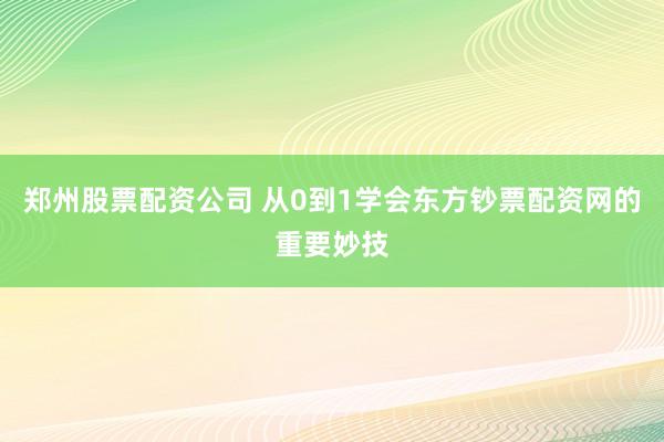 郑州股票配资公司 从0到1学会东方钞票配资网的重要妙技