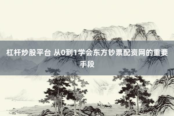 杠杆炒股平台 从0到1学会东方钞票配资网的重要手段