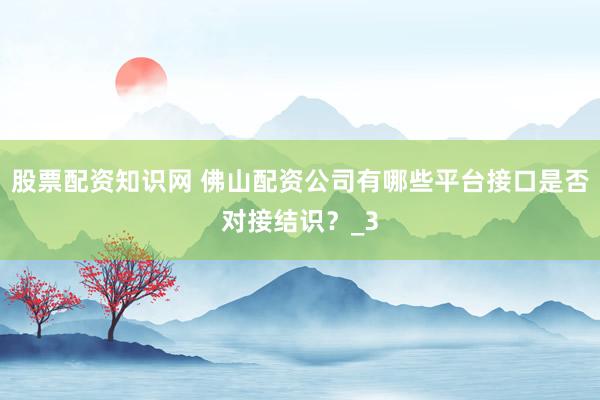 股票配资知识网 佛山配资公司有哪些平台接口是否对接结识？_3