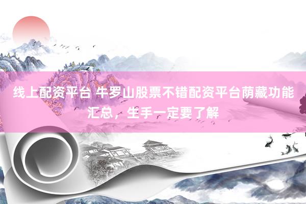 线上配资平台 牛罗山股票不错配资平台荫藏功能汇总，生手一定要了解