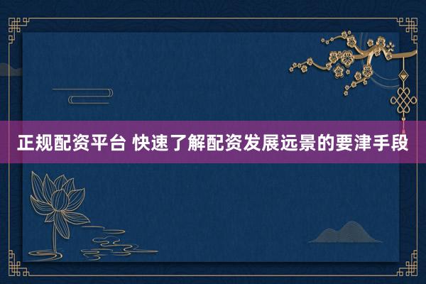 正规配资平台 快速了解配资发展远景的要津手段