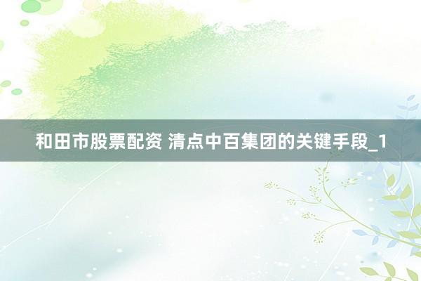 和田市股票配资 清点中百集团的关键手段_1